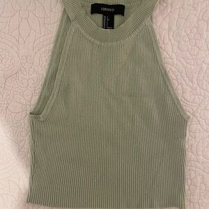 Forever 21 Green Ribbed Crop Tank Top
